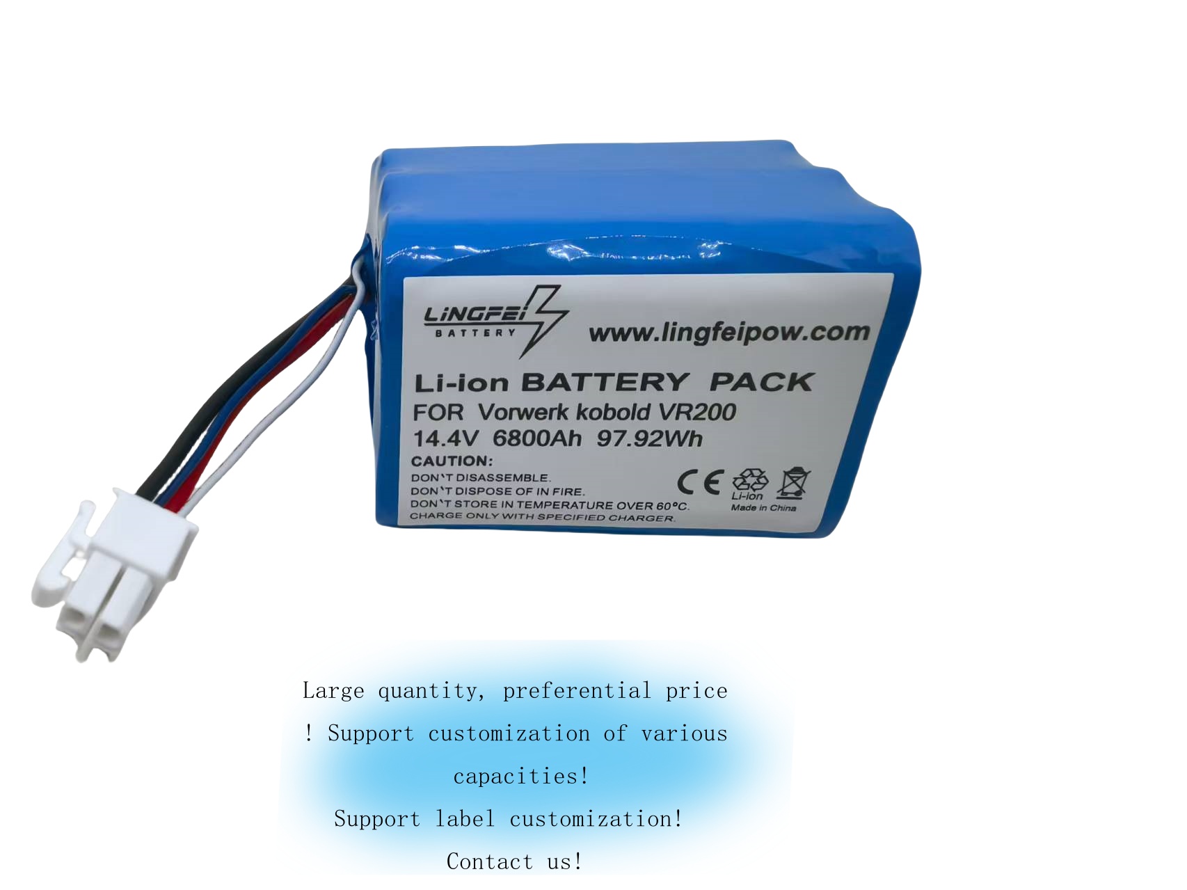 Battery for Vorwerk Kobold VR200, 20884-1, 4NCR18650P2-C001A, 4NCR18650P2-C002A,